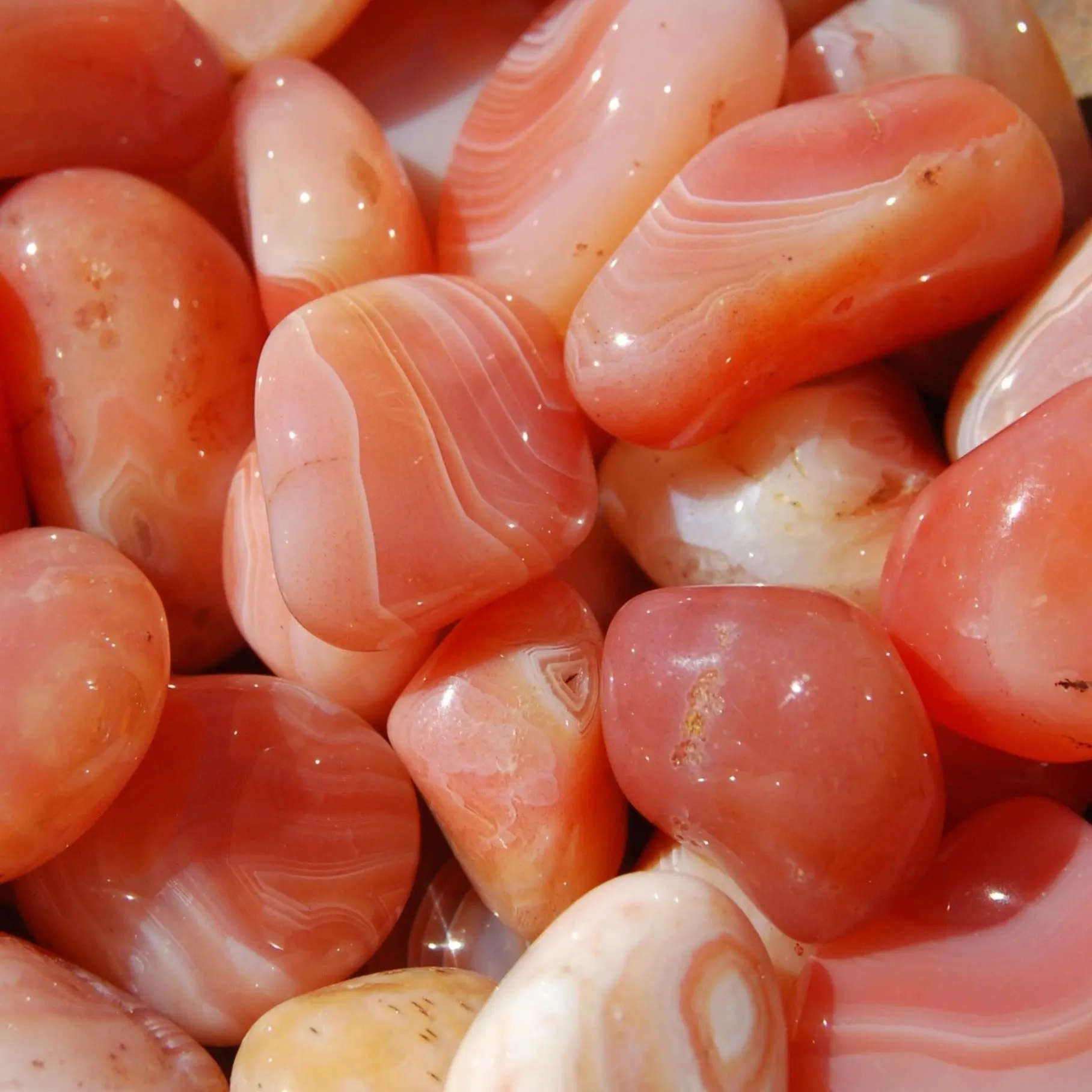 Banded Carnelian Agate Crystal Tumbled Stones, Botswana