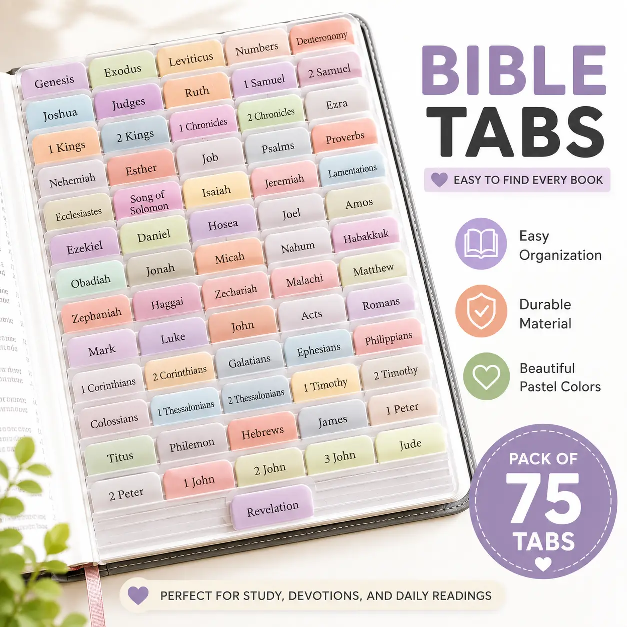 Bible Tabs 75 Laminated Tabs Morandi for Women Men Large Print Study Index Book Labels tags stickers Minimal Design Elegant Matte Finish