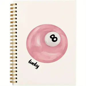 Pink 8 Ball Pattern Spiral Notebook, Spiral Notebook Journal, 1 Count Aesthetic Hardcover Notebook with 50 Pages, Office Stationery & Supplies for Student Teacher