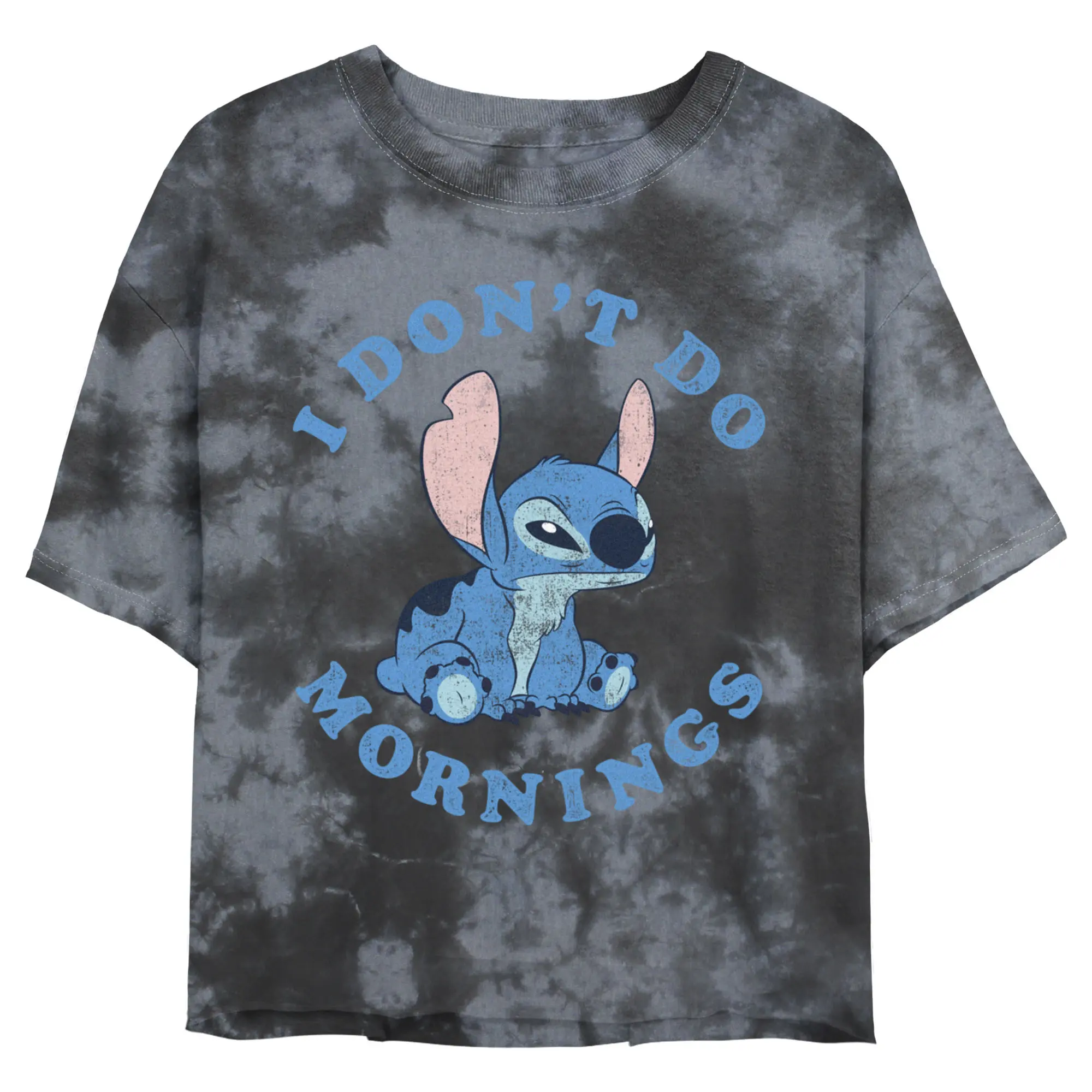 Junior's Women Lilo & Stitch I Don't Do Mornings Stitch Crop T-Shirt