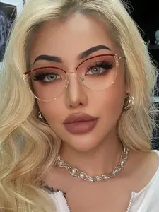 1/2PCS Women’s Retro Cat Eye Blue Light Glasses – Rhinestone Metal Frame for Reading & Commuting