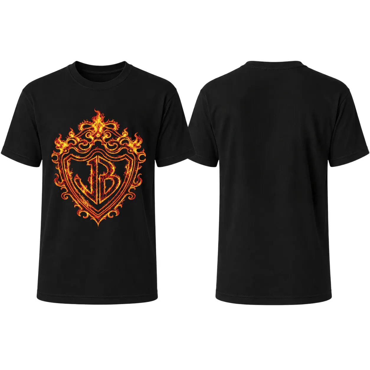 Flame Crest Shield Graphic T-Shirt, Fiery Gothic Emblem Tee, Vintage Fantasy Shield Design Shirt, Bold Streetwear Graphic Tee, Unisex Casual Top Gift for Men and Women
