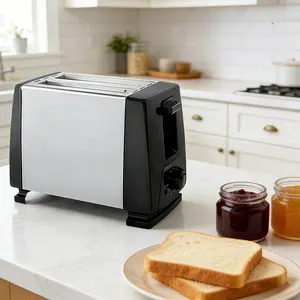 2-Slice Stainless Steel Compact Kitchen Toaster, 7 Browning Levels, Defrost/Reheat/Cancel Functions, Extra Wide Slots for Bagels & Bread, Easy-Clean Crumb Tray, Black Silver Breakfast Kitchen Appliance