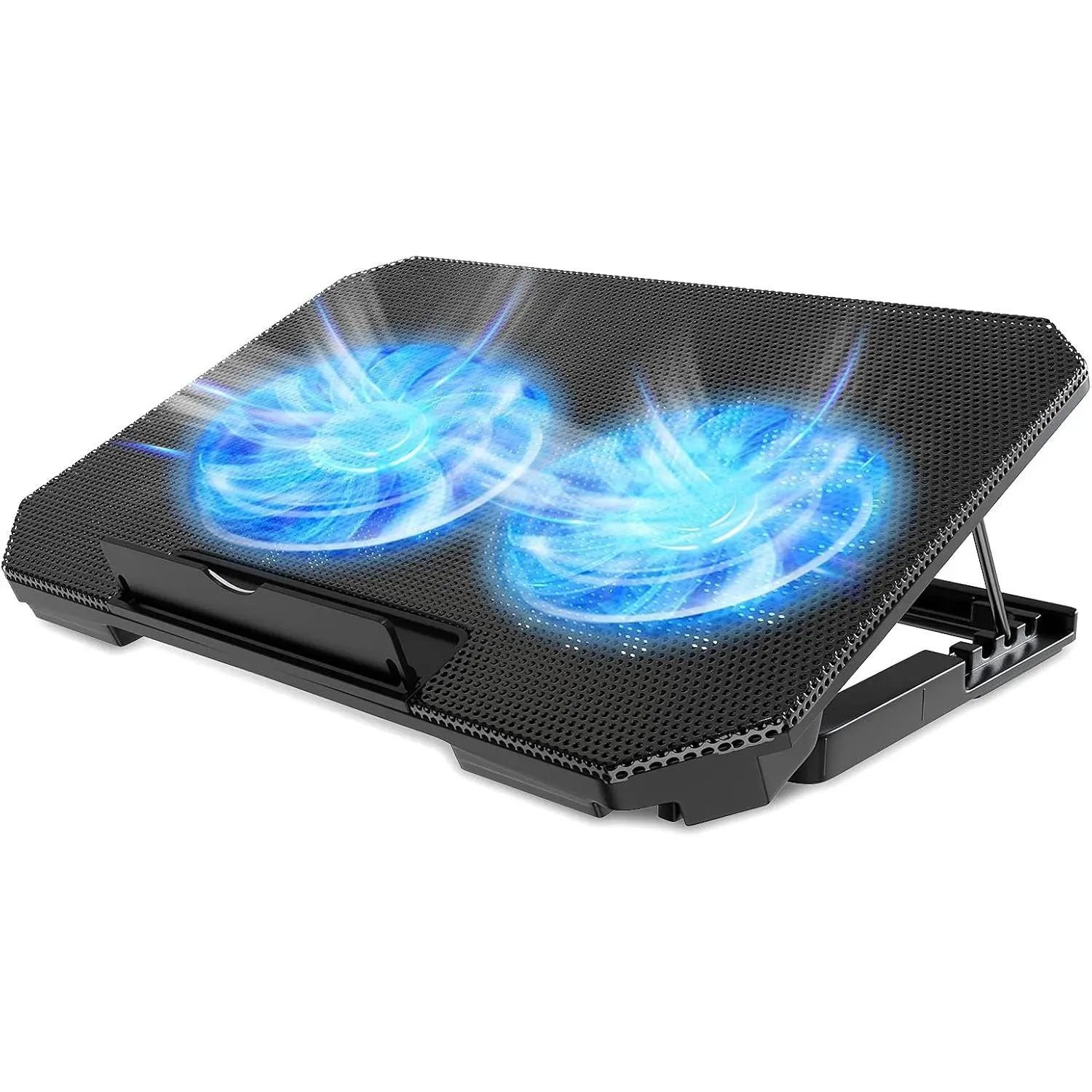 Laptop Cooling Pad with 2 Quiet Fans 5.1 Inch Adjustable Height Stand 2 USB Ports Compatible with 12-15.6 Inch Laptops Gaming Office Black