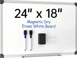 Magnetic Whiteboard for Wall, Dry Erase Board with Silver Frame, Hanging White Board for Office, Home, School - Includes 1 Eraser, 2 Multicolor Markers & 4 Magnets