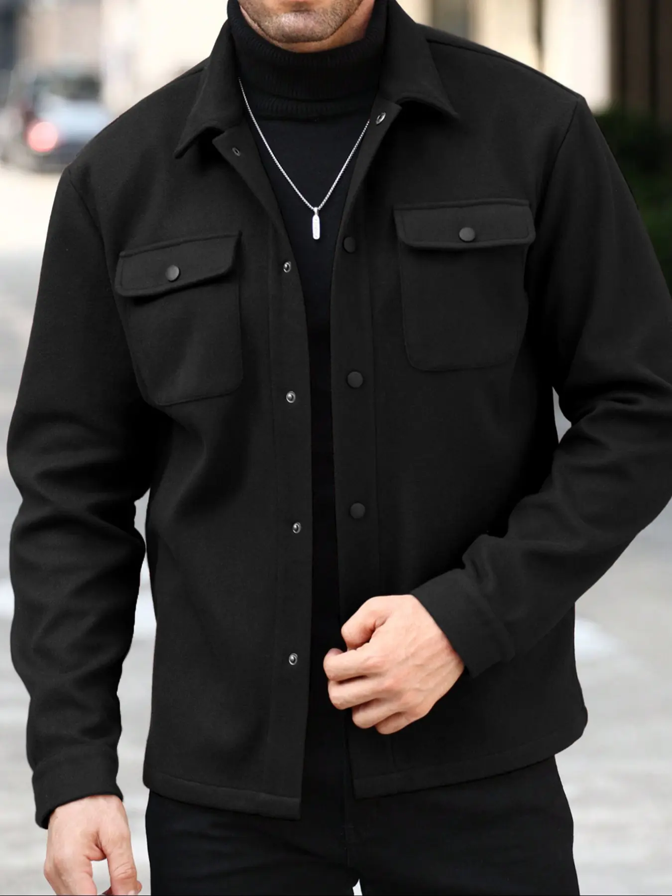 Men's Simple Woolen Fabric Long Sleeve Collared Jacket Coat, Solid Color Coat, Menswear, Fashion Casual Stylish Design, Suitable for Work or Outing, Lightweight Fitted Outerwear to Elevate Your Wardrobe Style