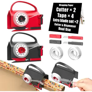 (2-Pack) Wrapping Paper  & Tape Dispenser Dual Use with 4 Tapes,2 Replace  Kit for Christmas  Wrap  Tool Paper Roll Holder Tube Sliding Slicing for Birthday Holiday.