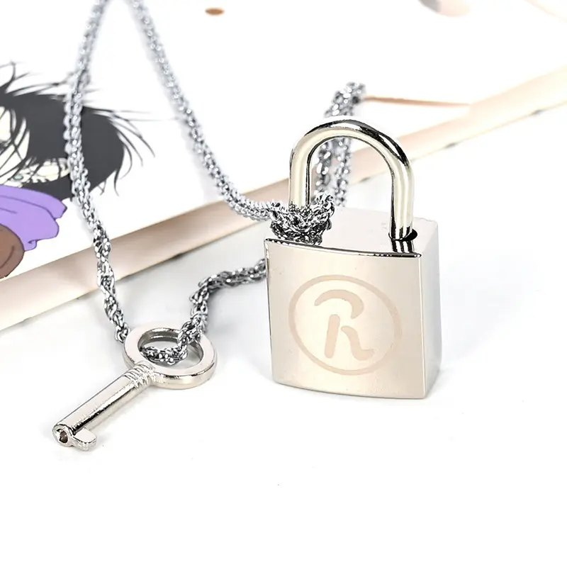 NANA Osaki Anime Cosplay Jewelry Interlocking Lock Key Couple Necklaces Silver Chain Punk Goth Aesthetic Pendant Necklace Collectible Anime Merch