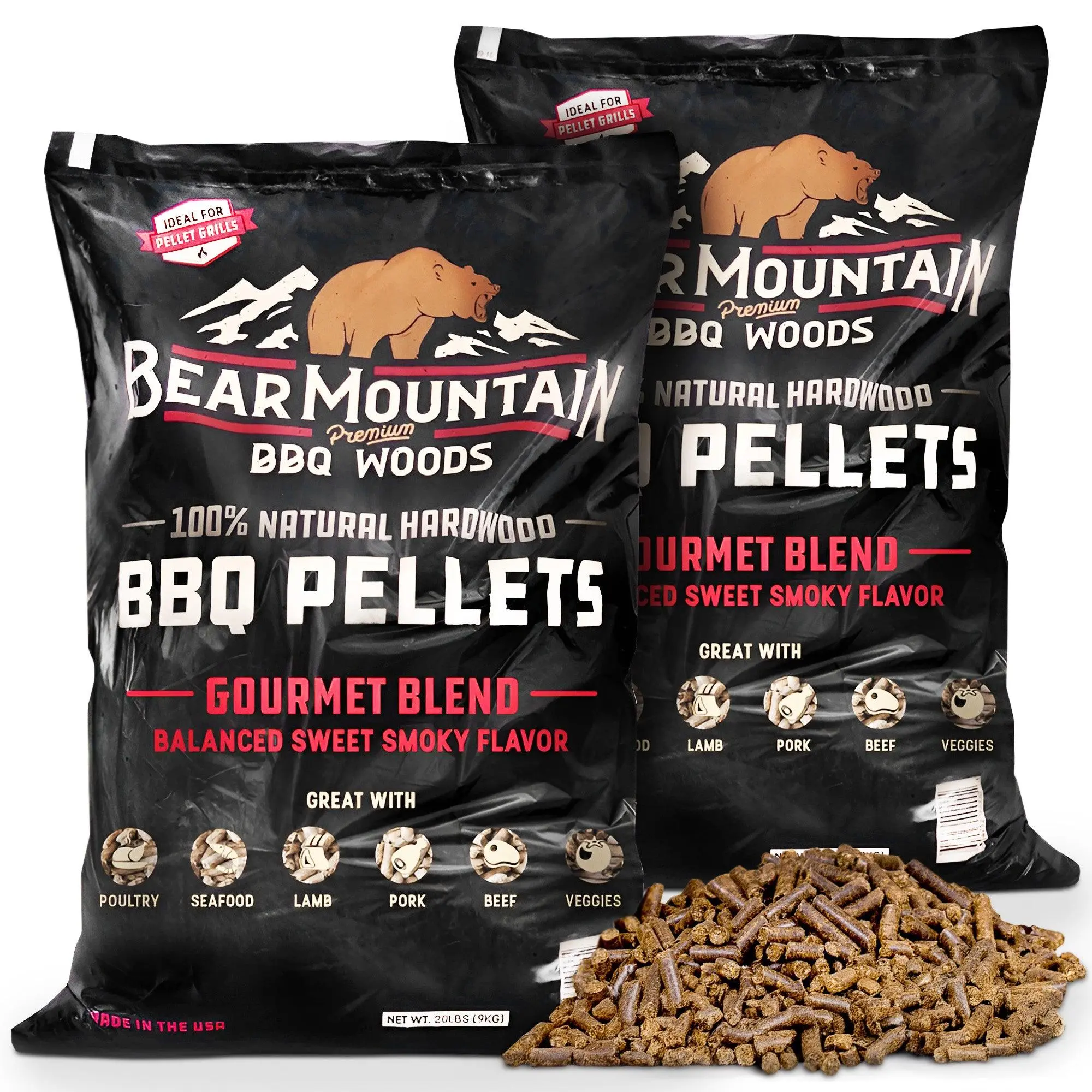 Bear Mountain BBQ Natural Hardwood Gourmet Blend Smoker Pellets, 20 lbs (2 Pack) Bear Mountain BBQ Natural Hardwood Gourmet Blend Smoker Pellets, 20 lbs (2 Pack)