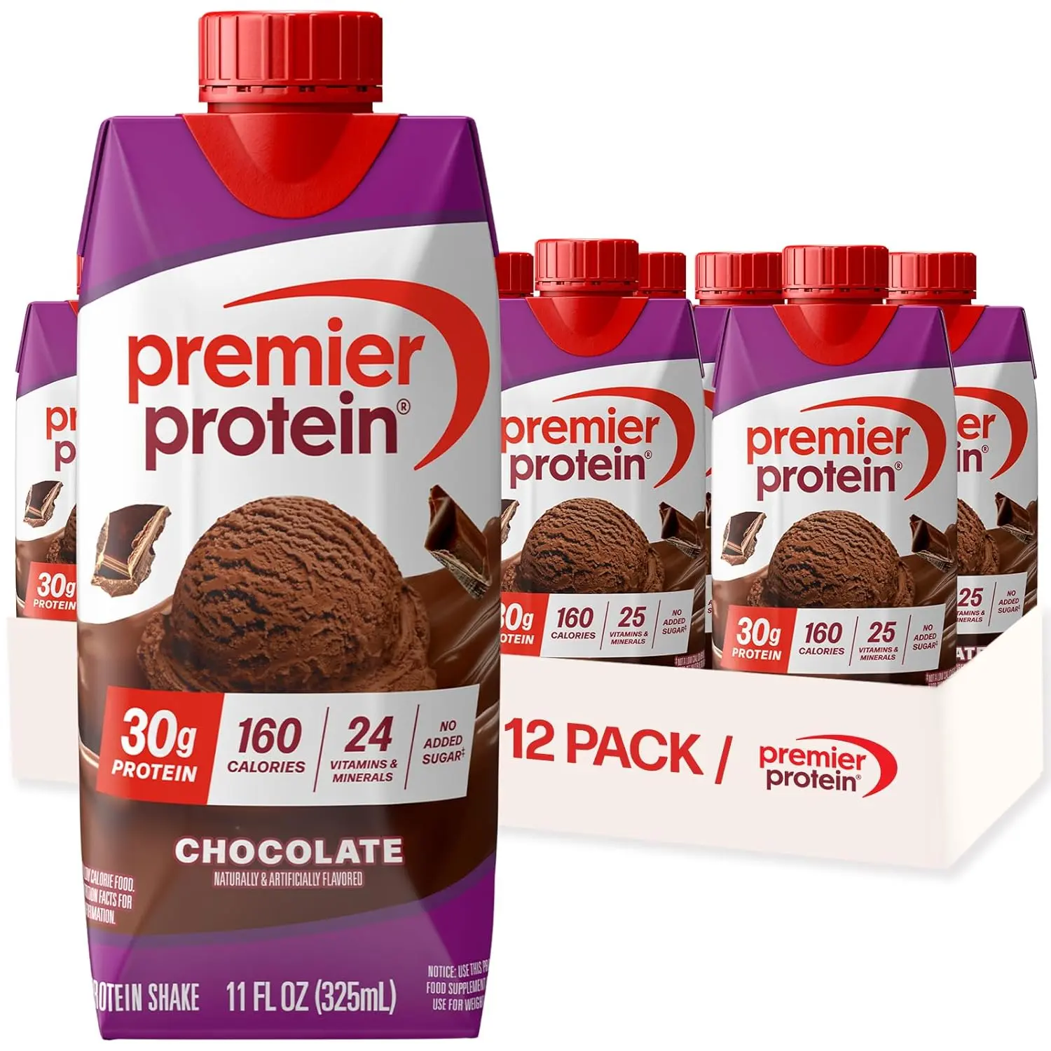 Premier Protein 30g High Protein Shake, Chocolate, 12 Pack | 160 Calories, 24 Vitamins & Minerals, No Added Sugar, Supports Muscle Health, Gluten-Free,...