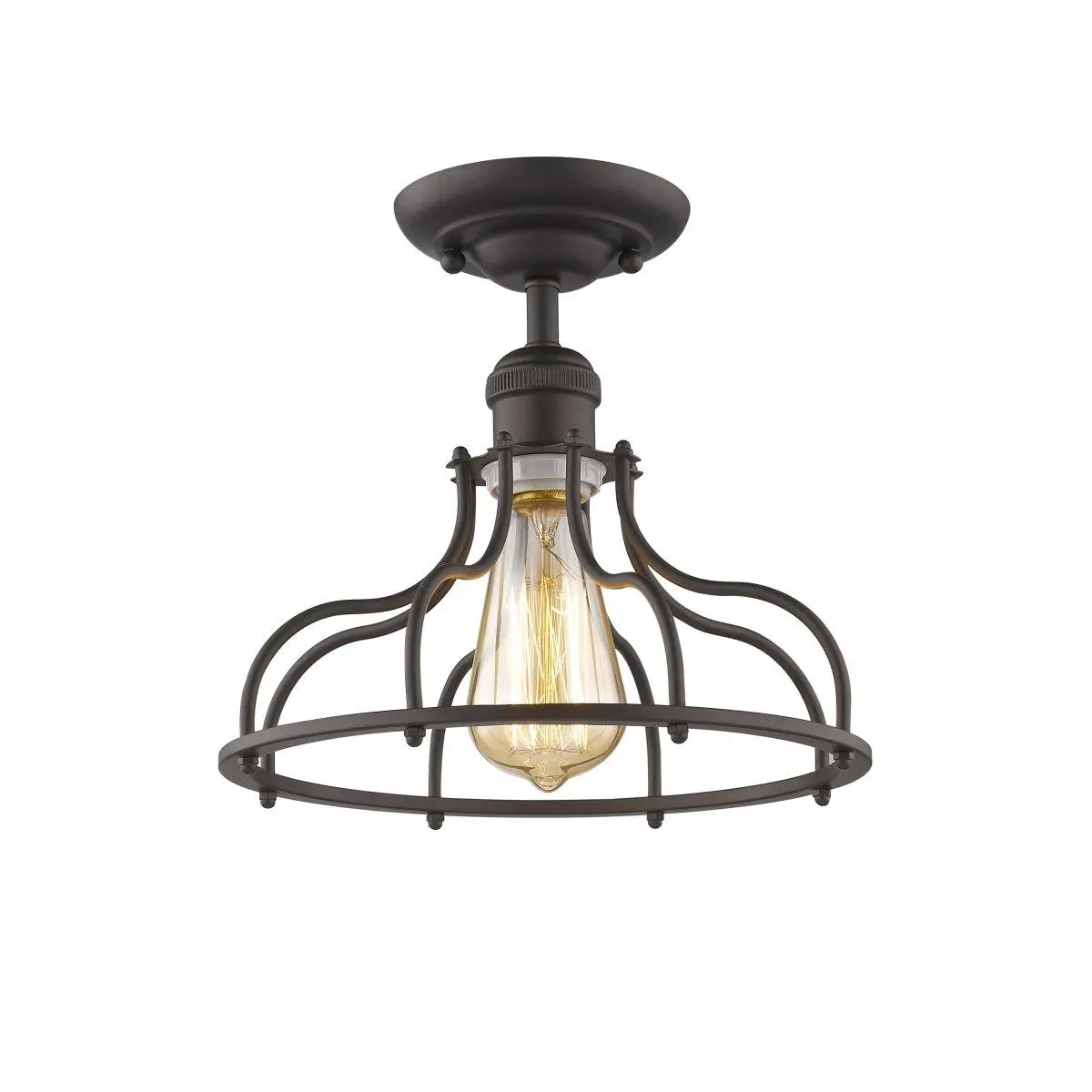 212 MAIN Jaxon Industrial-Style 1-Light Oil Rubbed Bronze Semi-Flush Ceiling Lamp, 10 in. Kitchen Fixture Accessory, Modern Rustic Lamp, 4.8 in. Feature, Ample Light, Exposed Edison Bulb Compatible, AC Power Supply Home Decor Downlight