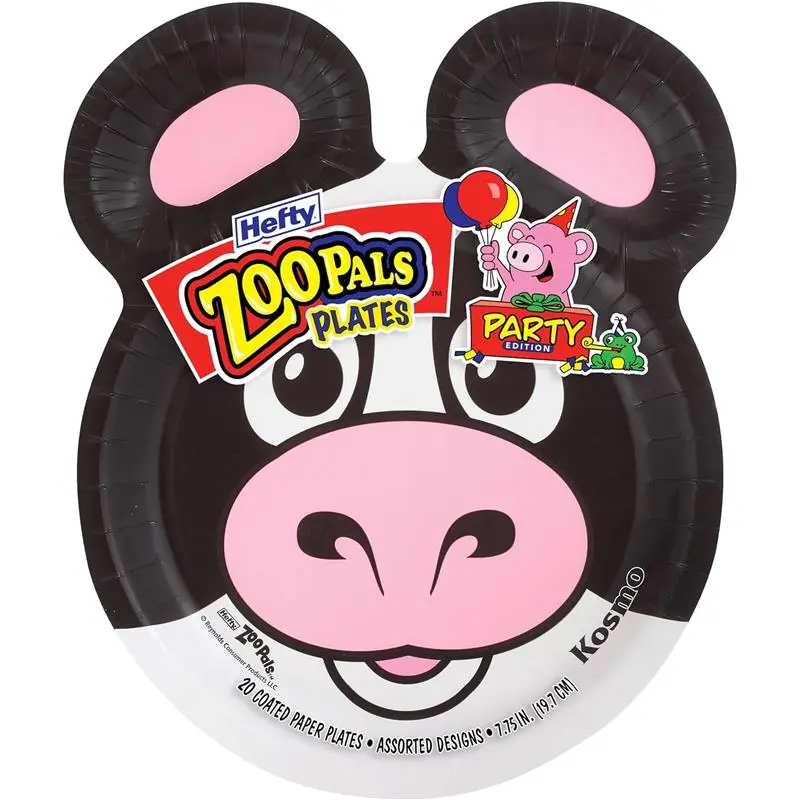 20Pcs Disposable Party Edition Paper Plates Assorted Animal Designs 7.75" For Party