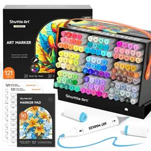 Shuttle Art 24/89/121 Colors Dual Tip Alcohol Based Art Markers, 88/120 Colors plus 1 Blender Permanent Marker with Case Perfect for Coloring Books Sketching Card Making