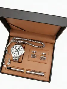 Men's Gift Set Watch Business Fashion Watches + Beaded Cufflinks Business Signature Pen Festival Benefit Present Jesou, Artificial Leather, All Seasons