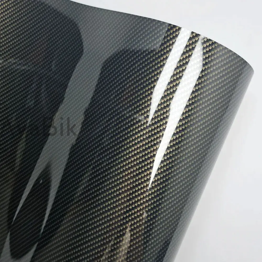 8D gold black High Gloss Carbon Fiber automotive wrap vinyl rolls Car Wrap Sticker, Low Sticky Interior Protection Film, Pet Material wrap film Accessories Waterproof Stickers, Automotive Decoration