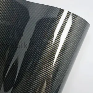 8D gold black High Gloss Carbon Fiber automotive wrap vinyl rolls technology Car Wrap Sticker, Low Sticky Interior Protection Film with Air Release, Pet Material wrap film Accessories Waterproof Stickers 8D Texture vinyl Wrap Sticker Car Decals