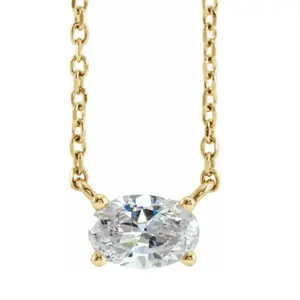 1/2Ct Oval Sideways Solitaire Lab Grown Diamond Necklace in White or Yellow Gold