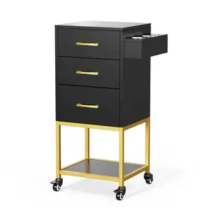 OmySalon Beauty Salon Storage Trolley Cart, Salon Station for Stylist, Wooden Hair Cabinet with Dryer Holder & Drawer, Hairdressing Tools Organizer Equipment for Spa Barbershop Lash Tattoo