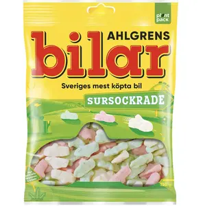 Ahlgrens Bilar Sour (Sursockrade)  125g - Swedish Car-Shaped Marshmallow Candy - Chewy Gummy Sweets - Eco-Friendly Plant-Based Packaging - 1 Bags