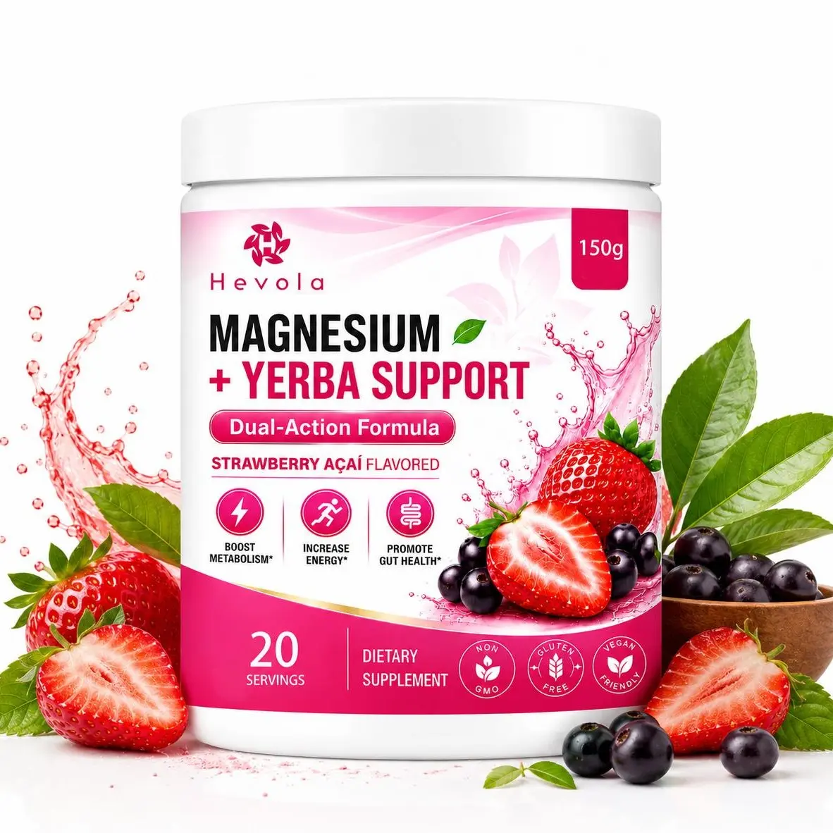 Sugar-Free Vegan GMO-Free Mineral Powdered Drink Mix - Formulated with Magnesium, Berberine, Chromium, 5-HTP, Yerba Mate, Fructooligosaccharides (FOS) to Support Energy Metabolism, Digestive Health