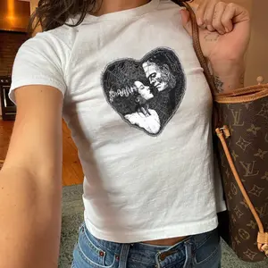 Retro Frankenstein and Bride Graphic Shirt Baby Tee - Bride Frankenstein Shirt, Halloween 2025 Tee, Vintage Tarot Lovers Tee, Gothic Shirt