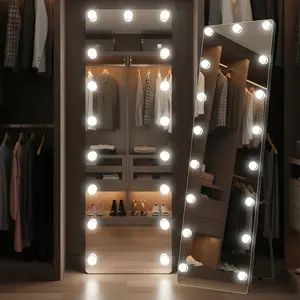 Modern Full Length LED Lighted Standing Mirror - Thin Minimalist Frame, 3-Color Adjustable Lighting with Switch, Smooth Reflection, Wall Hanging & Stand Options, Aesthetic Room Decor (Mirrors Full Length), Full Body Mirror