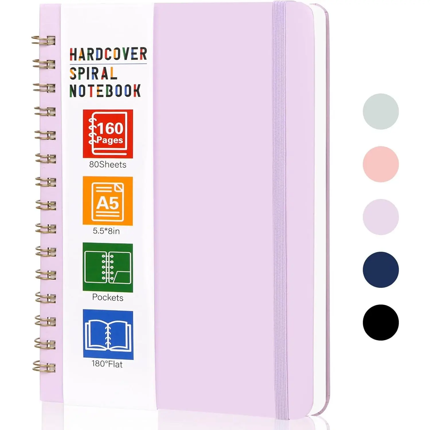 Spiral Notebook, 160 Pages A5 Lined Hardcover Notebook, 5.5 x 8in Spiral Journal for Women and Man, Work, Writing