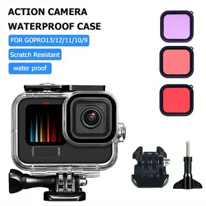[GoPro Three Filter Waterproof Case] Suitable for GoPro Hero 12/11/10/9 -Action5pro/5/4/3 Waterproof Case, Designed for Diving Protection Without Removing The Lens，Can Be Used for Diving and Outdoor Activities Shooting