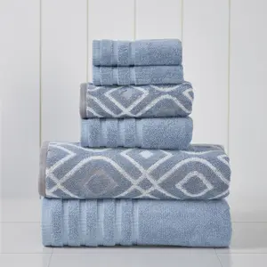 Modern Threads Oxford 6-Piece Yarn Dyed Cotton Bath Towel Set, Blue