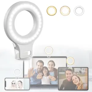 Selfie Ring Light Rechargeable Portable Clip-on with 3 Dimmable Modes & 5 Brightness Levels for iPhone Android Laptops Compact & Versatile Lighting