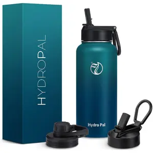 HydroPal 32oz Insulated Water Bottle w/ 2 Lids (Straw & Spout) - Stainless Steel, Double-Walled, Wide Mouth, Powder-Coated, Hot & Cold Thermos