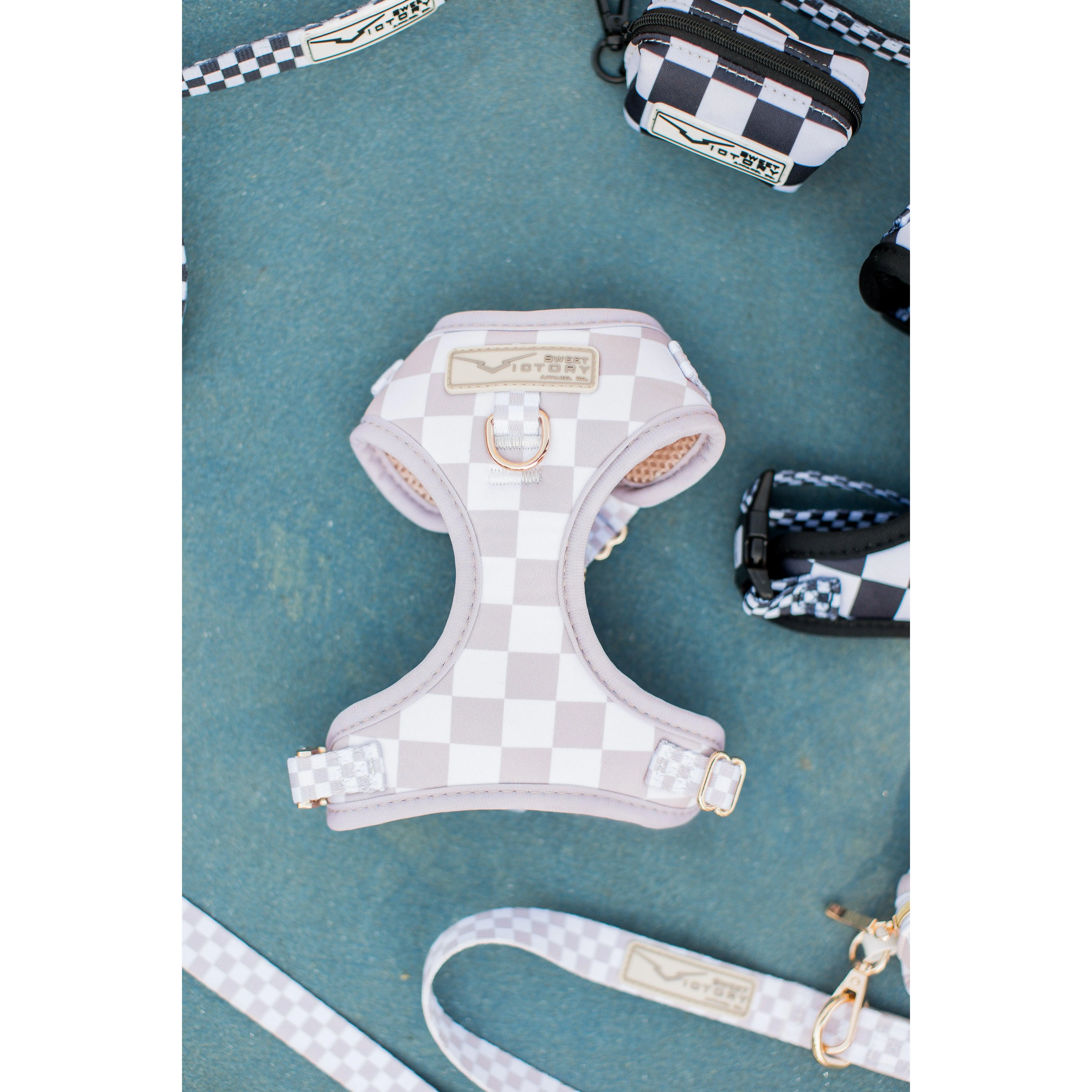 Creme Checkered Dog Harness