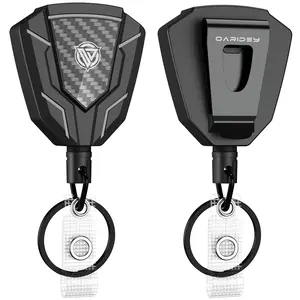 Oaridey 2 Pack Heavy Duty Retractable Keychain with Belt Clip, Retractable Badge Holders with Carbon Fiber Front, Badge Reels Retractable with Key Ring and 31.8” Steel Cord, 9oz Rebound