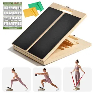 Professional Slant Board for Calf Stretching, Adjustable Portable Wooden Board with 2 Resistance Bands & Training Poster,300 lbs Weight Capacity Calf Stretch Wedge for Legs & Flexibility Training