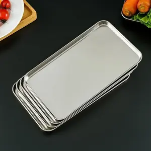 Stainless Steel Serving Tray, 4 Counts Multifunctional Roasting & Baking Tray, Nestable Bakeware, Baking Supplies, Flat Bottom Plate with Food Storage Container for Home Kitchen