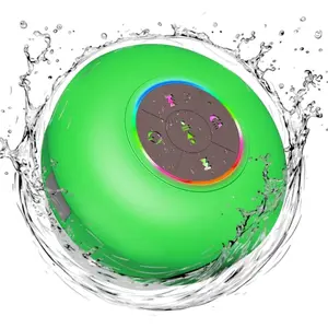 Shower Speaker with LED – Portable Mini Speaker with Mic & Suction Cup, IPX4 Water Resistant for Shower, Travel, Pool, River Floating, and Outdoor Fun (Green)