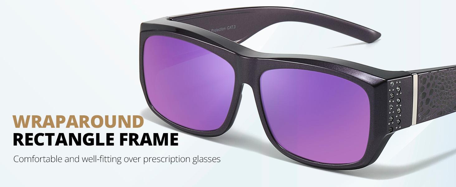 Sunglasses Over Glasses for Women with Rhinestone Rectangle Fit Over Glasses UV Protection for Driving TS4204