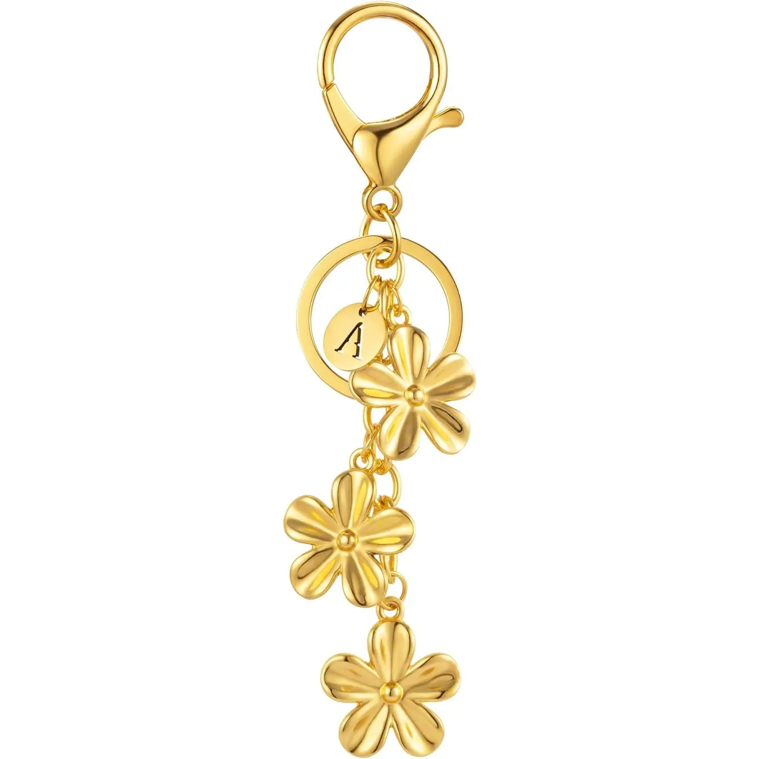 Gold/Silver Initial Keychain Flower Charms for Key Cute Letter Keyring for Purse Handbag Backpack