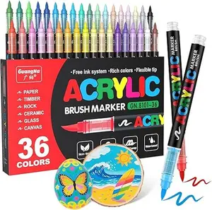 Acrylic Paint Marker - 36 Color pc Marker Pen Set, Artist Fine and Brush Tip Marker for Kids Adult Coloring Books Note Taking, Card Writing, Ston Graffiti, DIY Crafts, Drawing Art Supplies Kit and School Essential, exquisite Gift, Professional Art Pen Set