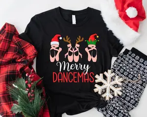 Merry Dancemas Shirt, Ballet Dancer T-Shirt, Ballerina Christmas gift, Ballet Dance Team Shirts, Cute Ballet Xmas Tshirt, Dance Teacher Gift Cotton Light Maroon Top