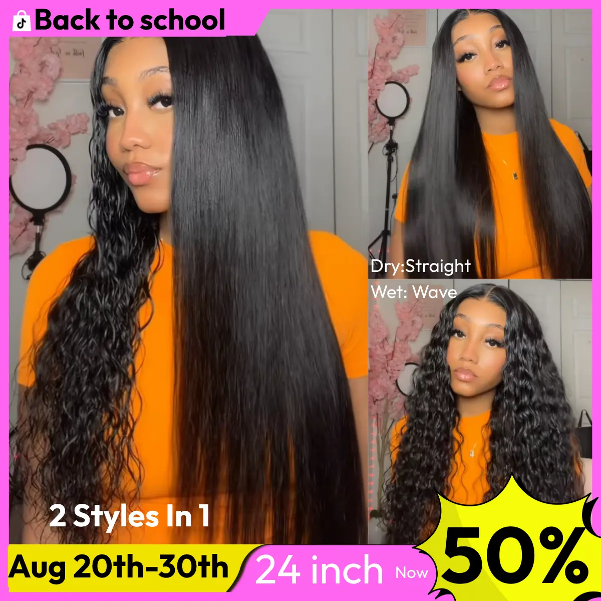 [2-in-1]UNice ByeBye Bye Slip Wet and Wavy Straight to Water Wave 7x5/13x4 Lace Frontal Human Hair Wigs with Invisi Drawstring Natural Hairline Summer Wig SummerArrvials