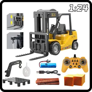 1:24 Scale Remote Control Forklift, 11 Channel Toy Forklifts for Kids, 2 Mode RC Forklift Truck with Spray Sound and Lights, 2.4Ghz RC Construction Vehicles Toy for Kids for 3+