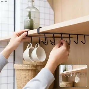 2pcs Mug Hanger Rack, Under-Shelf Storage Hooks Organizer, Space-Saving Hanging Holder for Cabinet, Pantry, Kitchen, Cupboard, Desk & Bookshelf, Durable Easy-Install Organizer, Black & White