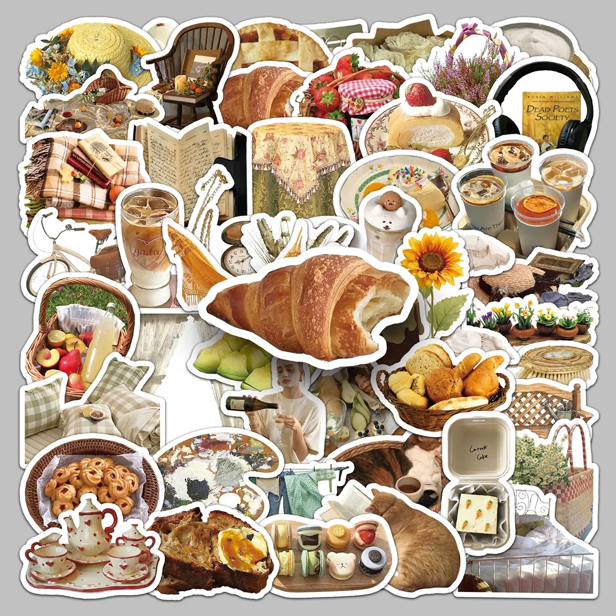 50pcs leisure afternoon cartoon literary trend decorative stickers glass suitcases refrigerator personality waterproof stickers Sticker Packs