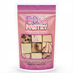 FD Pantry Freeze Dried Cheesecake Bites - Mix New York Caramel Chocolate Chip & Strawberry Swirl 4.1 oz Light Crunchy Snack