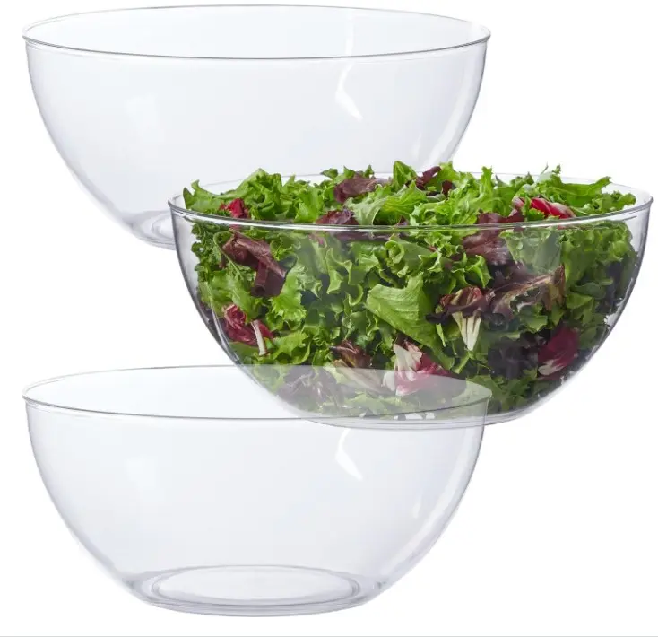US Acrylic Vista Clear Plastic Salad and Serving 10-inch Bowls | set of 3 | Reusable, BPA-free, Made in the USA | 135 oz. capacity