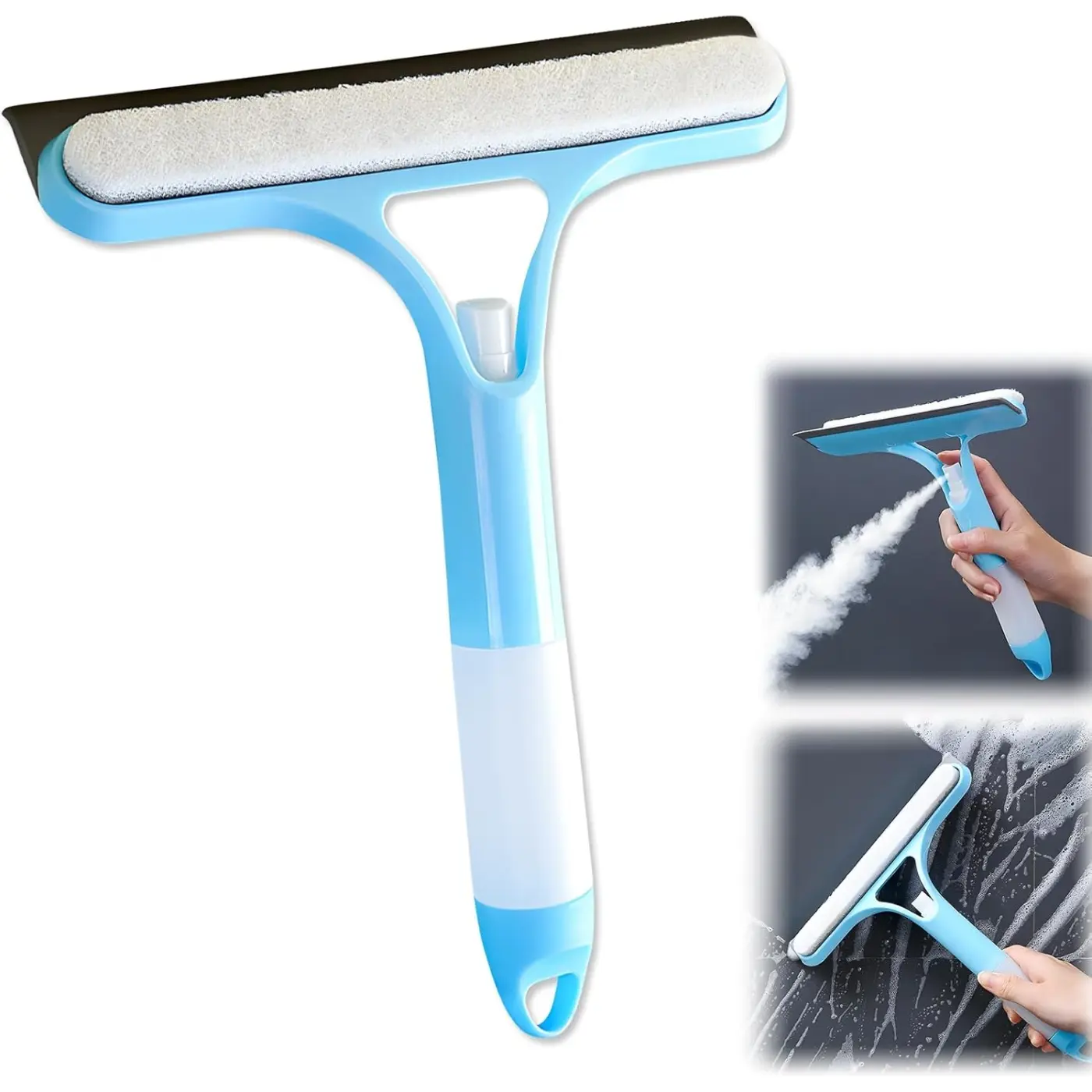 Durable 3-in-1 Silicone Window Cleaning Tool - Squeegee Drying Scraper, Sponge, Wiper & Spray Bottle for Home Windows, Glass, Car