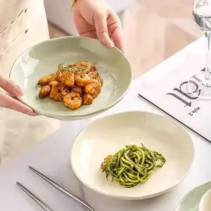 Cream Color Ceramic Plates Set, 8 Inch Stone Texture Deep Plate, Dishes for Dessert Cake Breakfast Fruit Board, Home Restaurant Hotel Cafe, Dinner Set, Dishwasher Safe Tableware, Dinnerware