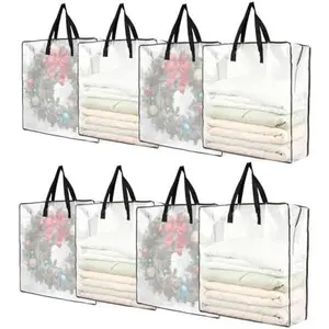 8 Pack Clear Plastic Christmas Wreath Storage Bags with Handles & Zipper for Holiday Decor