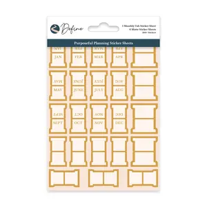 Define Purposeful Planning Stickers - 7 Sheets of 200+ High-Quality Stickers for Organizational Use with Monthly Tabs & Functional Icons